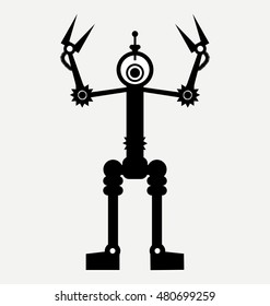 roobot scissorhands, symbol, icon, flat illustration isolated on white background