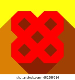 Roof abstract icon Branding Identity Corporate logo. Vector. Red icon with two flat reddish shadows on yellow background.
