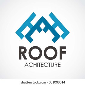 Roof architecture of ribbon real estate abstract vector and logo design or template house line business icon of company identity symbol concept