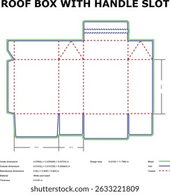 Plantilla de diseño de embalaje de caja de techo con ranura de mango troquelada