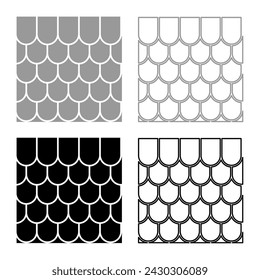 Roof ceramic tiled corrugated tile rooftop house material slate set icon grey black color vector illustration image solid fill outline contour line thin flat style