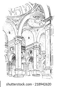 Roof, the church of Saint-Justine in Padua, Italy, vintage engraved illustration. Dictionary of words and things - Larive and Fleury - 1895.