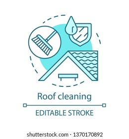 Roof Cleaning Concept Icon. Additional Cleanup Service Idea Thin Line Illustration. Chimney Sweep. House Maintenance. Tile Washing. Cleaning Agency. Vector Isolated Outline Drawing. Editable Stroke