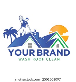 Roof Cleaning Logo Template. Roofing Maintenace Logo Business.