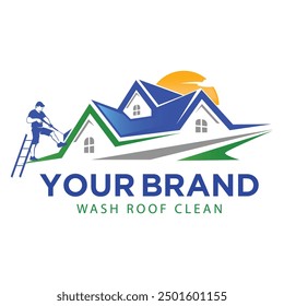 Roof Cleaning Logo Template. Roofing Maintenace Logo Business.