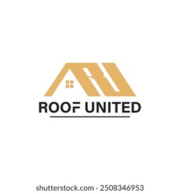 Roof and Construction Logo Design Template With Initial Letters R and U.