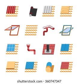 Roof construction with various mounting structures and insulation layers flat icons collection abstract isolated vector illustration