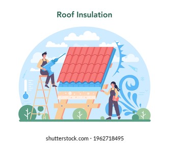 Roof construction worker. Building fixing and house renovation.