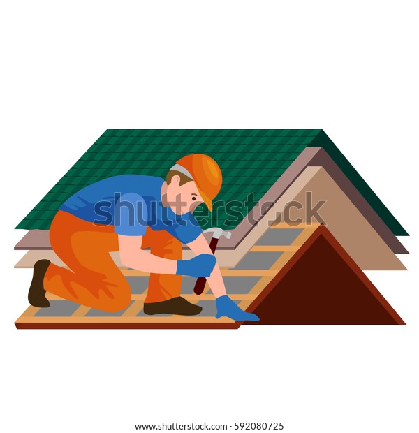 Roof Construction Worker Repair Home Build Stock Vector (Royalty Free ...