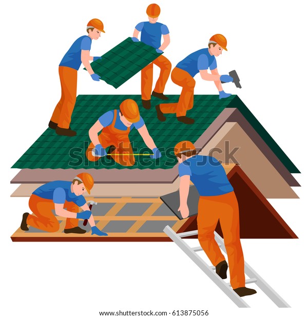 Roof Construction Worker Repair Home Build Stock Vector (Royalty Free ...