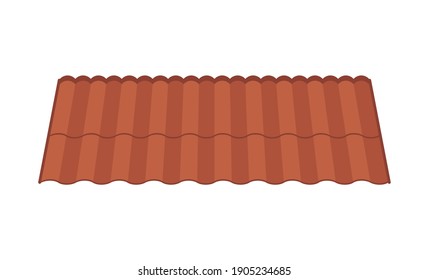 Roof for the design of summer cottages. Brown tile roof isolated on white background. Cartoon style. Vector illustration.