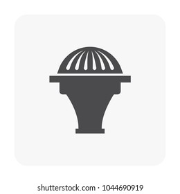 Roof drain dome vector icon consist of bowl, strainer or guard cover, extension pipe for install in drainage system to drain rain water or rainwater from gutter, flat roof deck, rooftop to downspout. 