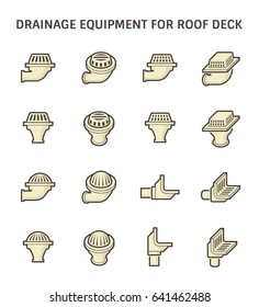 Roof drain dome vector icon consist of bowl, strainer or guard cover, extension pipe for installation in drainage system to drain rain water from gutter, flat area, roof deck, rooftop to downspout. 