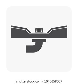 Roof drain vector icon consist of bowl, extension pipe, cover dome strainer or guard to assembly, install in concrete gutter. Drainage system to drain rain water from deck floor, roof slab or rooftop.