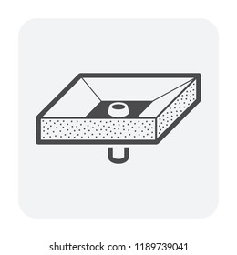 Roof drain vector icon consist of bowl, extension pipe, cover dome strainer or guard to assembly, install in concrete gutter. Drainage system to drain rain water from deck floor, roof slab or rooftop.