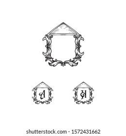 Roof and floral frame design template