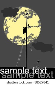 Roof in a full moon. Halloween VECTOR