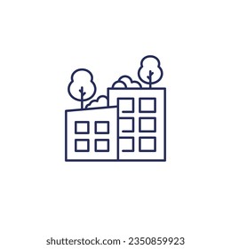 roof garden icon, trees on rooftops line vector