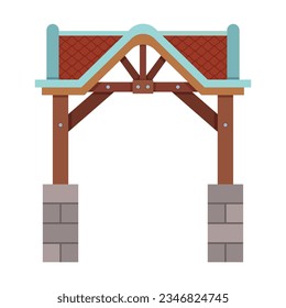 Roof or gateway in medieval style on white background. Shelter or bower as design element cartoon illustration. Park or garden elements. Landscape design concept