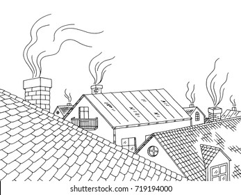 Roof graphic black white city landscape sketch illustration vector