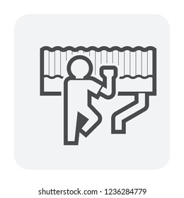 Roof gutter cleaning and maintenance icon.