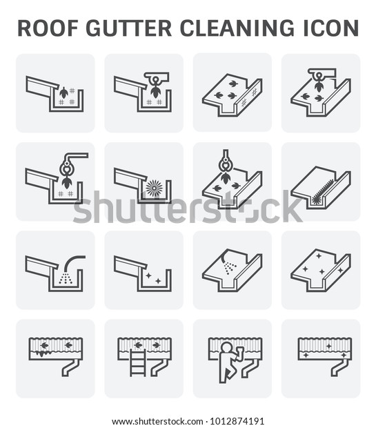 Roof Gutter Cleaning Maintenance Icon Set Stock Vector (Royalty Free
