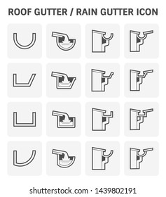 Roof gutter or rain gutter and drainage system icon set design.