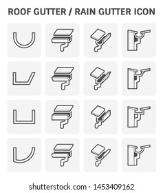 Roof gutter or rain gutter and drainage system icon set design.