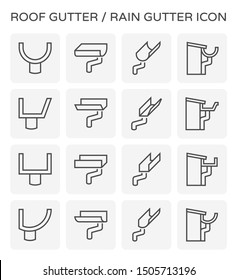Roof gutter or rain gutter and drainage system icon set design, editable stroke.