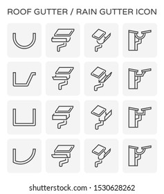 Roof gutter or rain gutter and drainage system icon set design, editable stroke.