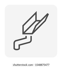 Roof gutter vector icon design on white background for drainage system graphic design element.