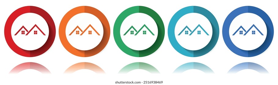 Roof, home, house vector icons, flat icon set for logo design, webdesign and mobile applications, colorful web button collection in eps 10
