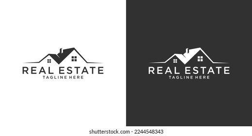 Roof and home logo vector design concept. Real estate logo on black and white background.
