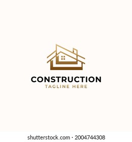 Roof House Construction Gold Gradient Logo Template Isolated in White Background. Vector Illustration