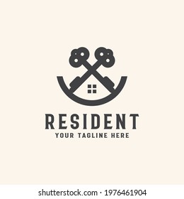 Roof House with Key Icon Logo Template Vector Illustration