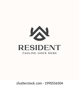 Roof House Monogram Logo Template Vector Illustration In Isolated White Background