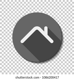 Roof of house. Simple linear icon. One line style. White flat icon with long shadow in circle on transparent background. Badge or sticker style