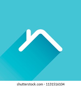 Roof of house. Simple linear icon. One line style. Gray icon with long shadow in bottom left corner on blue background