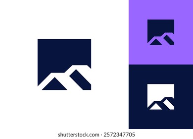 Roof house in square icon logo vector flat construction design isolated