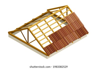 Roof as House Top Covering and Part of Building Envelope Isometric Vector Illustration