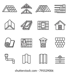 Roof, Housetop Construction Materials, Waterproofing Icon Set. Thin Line Style Stock Vector.