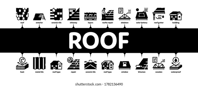 Roof Housetop Material Minimal Infographic Web Banner Vector. House Roof Waterproof And Temperature Heat Resistant Construction, Repair And Installation Illustration