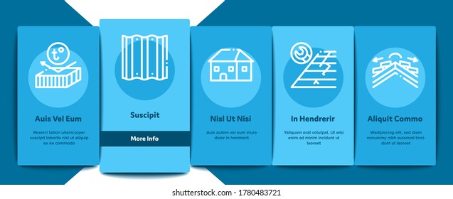 Roof Housetop Material Onboarding Mobile App Page Screen Vector. House Roof Waterproof And Temperature Heat Resistant Construction, Repair And Installation Illustrations