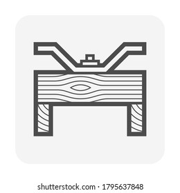 Roof icon consist of detail screw fixing, roof tile, purlin or wood structure. Roof tile or roof sheet material icon made from concrete, clay, metal, steel, ceramic terracotta, shingle etc, Line icon.