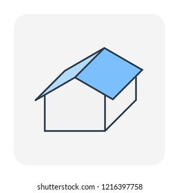 Roof icon with gable style, type, shape or gable roof for house and building. Roof is the top covering of a building including tile material. Vector illustration icon design. Expand line icon.
