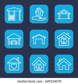 Roof icon. set of 9 outline roof icons such as home, garage, home care, gazebo