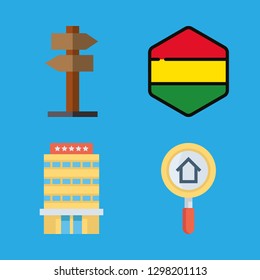 roof icons set with house, facade and bolivia vector set