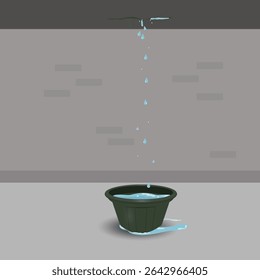 Roof leak with buckets stock design illustration