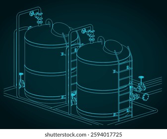 Roof mounted water storage tanks blueprint