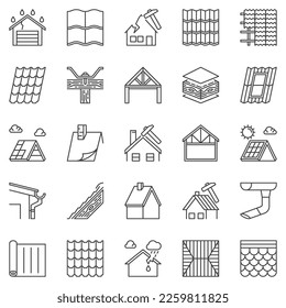 Roof outline icons set - Housetop and Roofing vector repair concept linear symbols